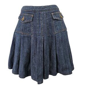 D&G Dolce Gabbana Made Italy Pleated Denim Mini Skirt 28 / 42 Flap Pockets Y2K